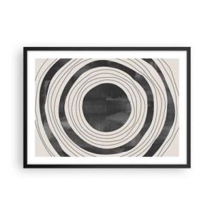 Poster in einem schwarzem Rahmen - Schwarze und weiße konzentrische Kreise auf hellem Hintergrund - 70x50cm - Auf den Punkt gebracht - Moderne Wanddekoration für Wohnzimmer und Schlafzimmer ARTTOR