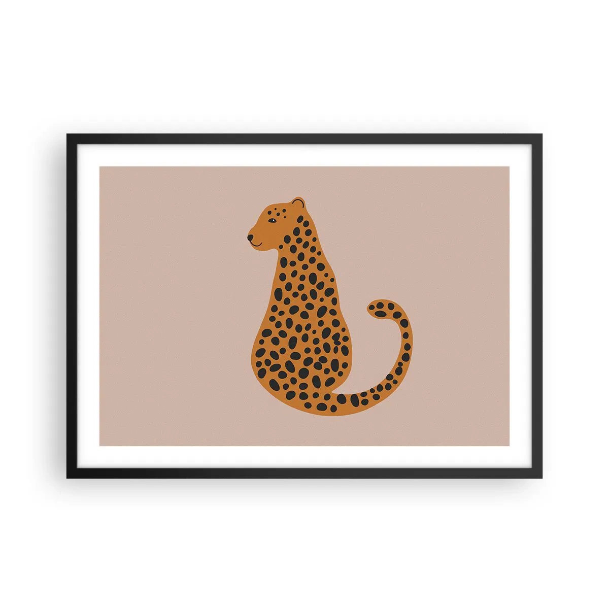 Poster in einem schwarzem Rahmen - Eine minimalistische Zeichnung eines Panthers auf beigem Hintergrund - 70x50cm - Leopardenmuster ist ein modisches Muster - Moderne Wanddekoration für Wohnzimmer und Schlafzimmer ARTTOR