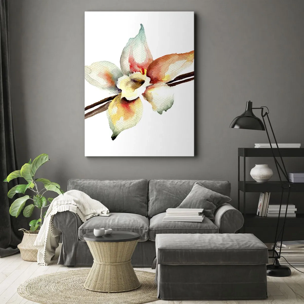 Bild auf Leinwand - Leinwandbild - Aquarell-Blumenillustration in Pastellfarben - 50x70cm - Süße mit Farbe verschüttet - Moderne Wanddekoration für Wohnzimmer und Schlafzimmer ARTTOR