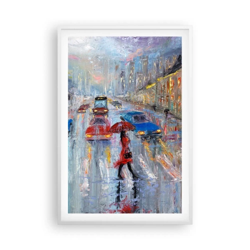 Poster in einem weißen Rahmen - Regnerischer Nachmittag in der Stadt - 61x91 cm