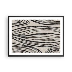 Poster in einem schwarzem Rahmen - Abstrakte Wellen in Schwarz-Weiß-Tönen - 70x50cm - Linienpool - Moderne Wanddekoration für Wohnzimmer und Schlafzimmer ARTTOR