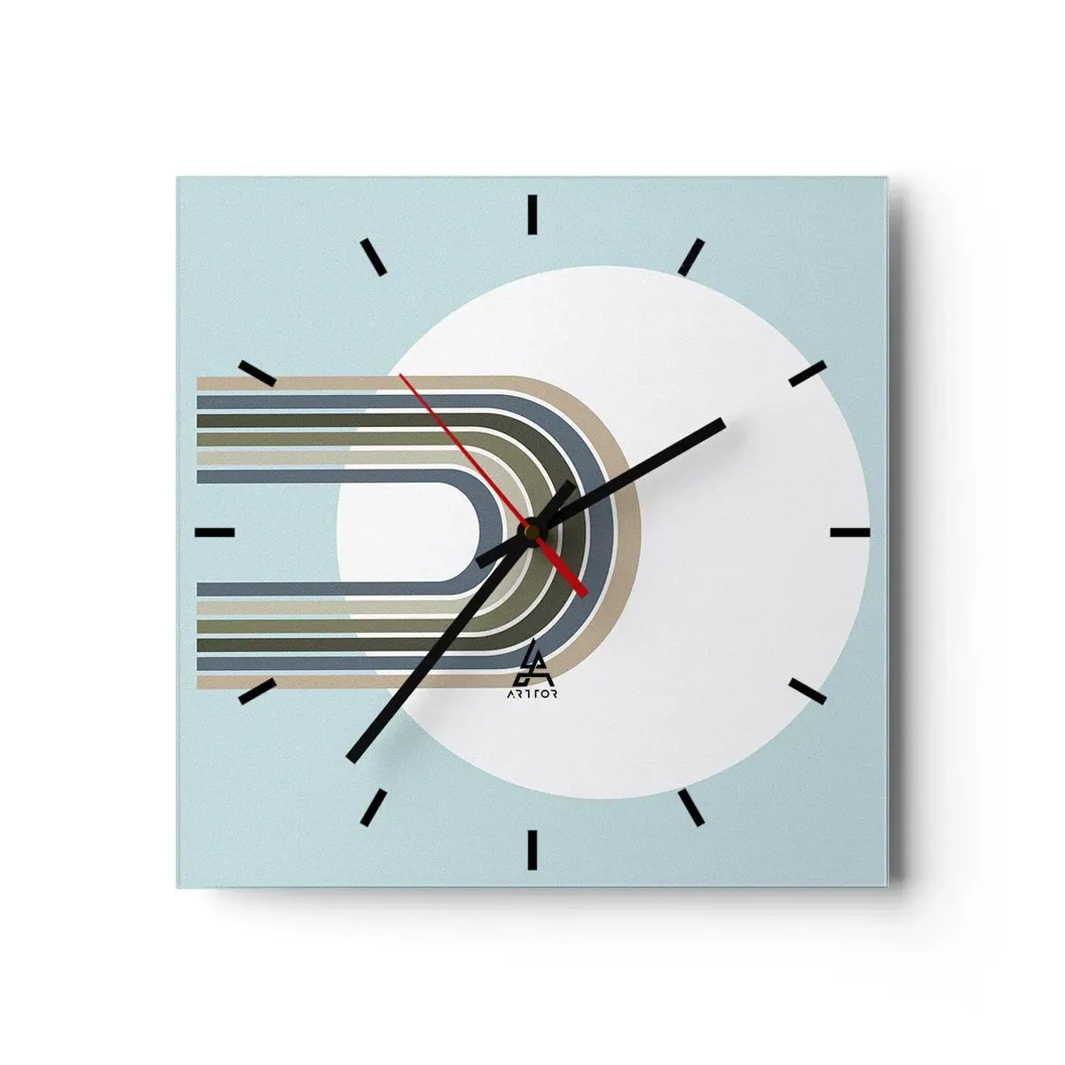 Wanduhr - Glasuhr - Eine minimalistische Komposition mit einem Kreis und Linien auf pastellfarbenem Hintergrund. - 30x30cm - Unwiderstehliche Anziehungskraft - Moderne Wanddekoration für Wohnzimmer und Schlafzimmer ARTTOR