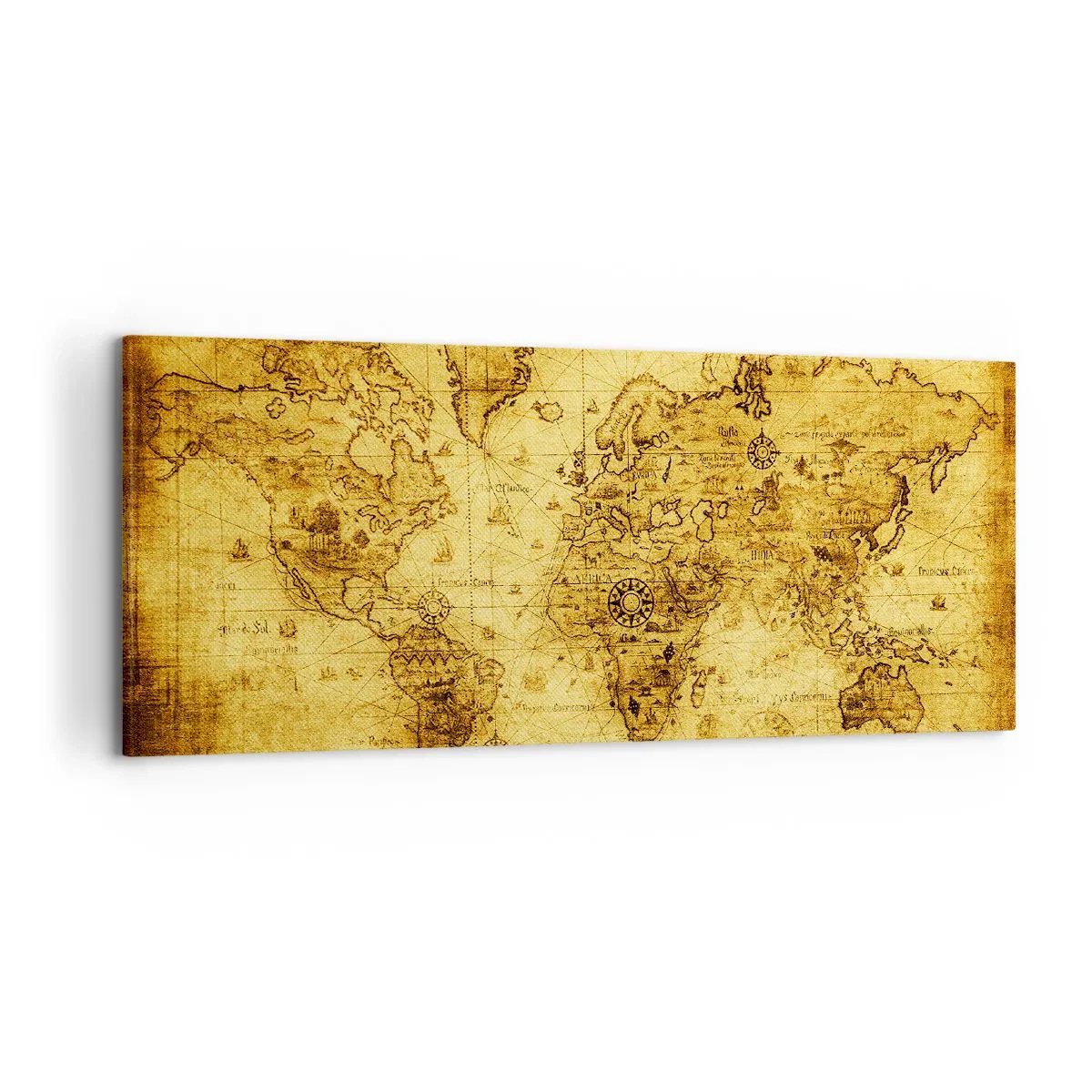 Bild auf Leinwand - Leinwandbild - Antike Vintage-Weltkarte - 120x50cm - Diese Welt ist seltsam - Moderne Wanddekoration für Wohnzimmer und Schlafzimmer ARTTOR