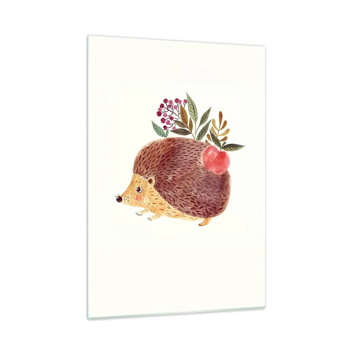 Glasbild - Bild auf glas - Ein Cartoon-Igel mit einem Apfel und Zweigen auf dem Rücken - 50x70cm - Und dann magst du mich schon - Moderne Wanddekoration für Wohnzimmer und Schlafzimmer ARTTOR