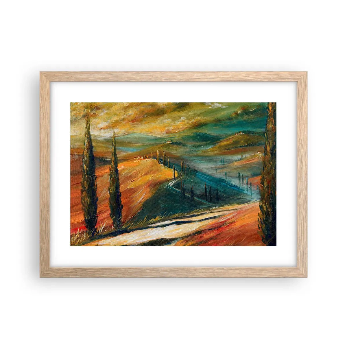 Poster in einem Rahmen aus heller Eiche - Toskanische Landschaft - 40x30 cm