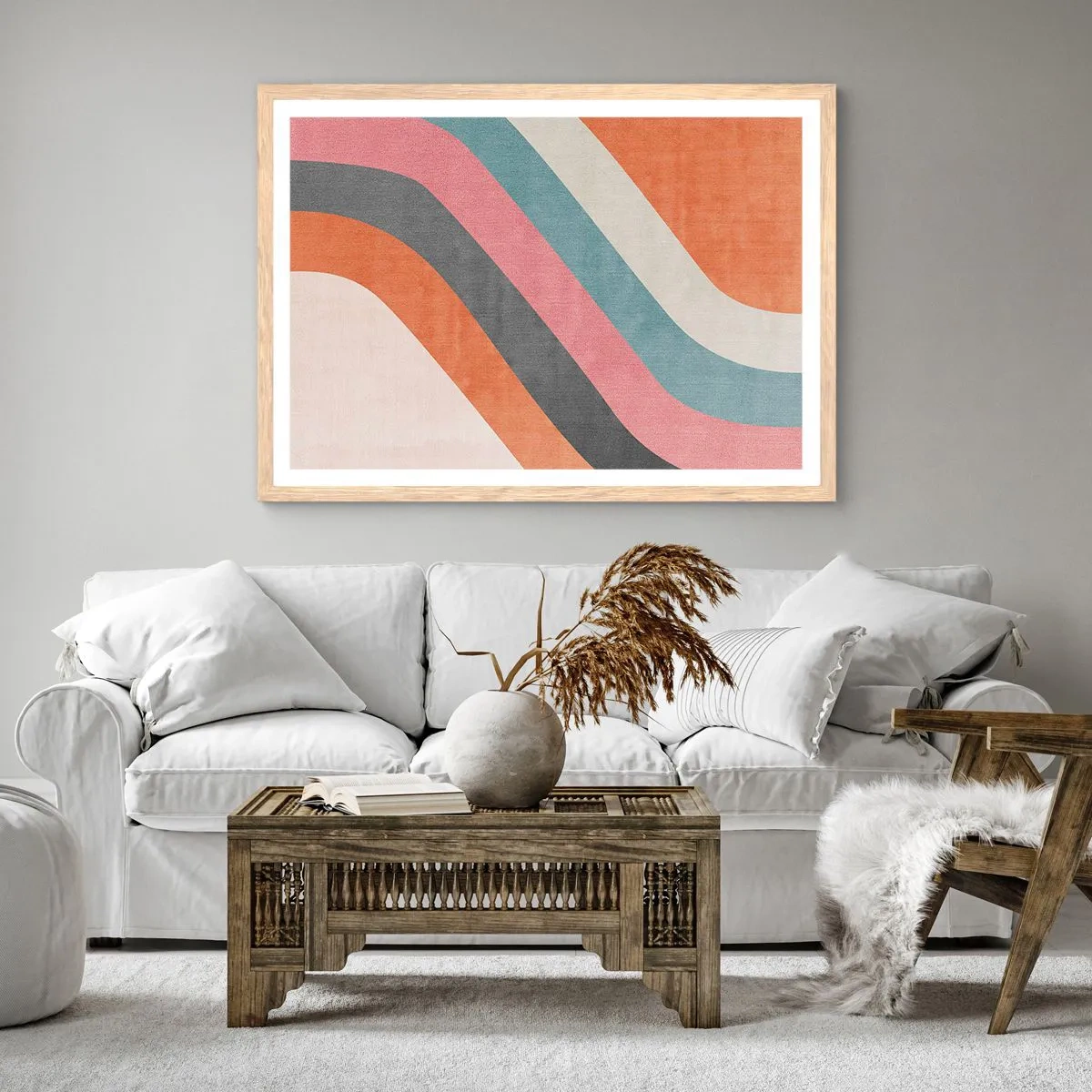 Poster in einem Rahmen aus heller Eiche - Diagonale Komposition – Bewegung - 70x50 cm