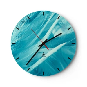 Wanduhr - Glasuhr - Blaue Federn in einer zarten Aufnahme - 30x30cm - In Pulver ertrinken - Moderne Wanddekoration für Wohnzimmer, Küche und Schlafzimmer ARTTOR
