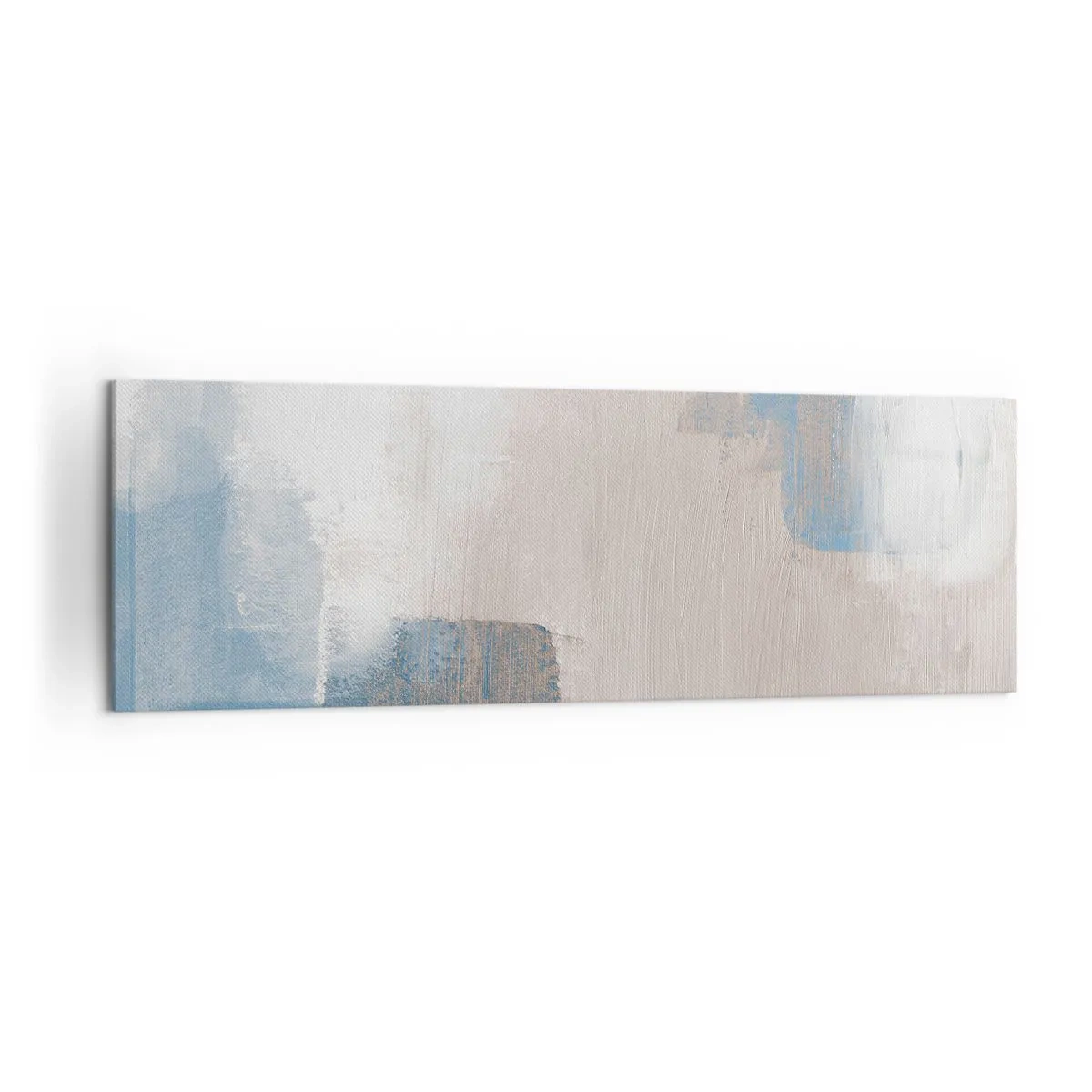 Bild auf Leinwand - Leinwandbild - Abstrakte Formen in Blau- und Beigetönen - 160x50cm - Rosa Abstraktion hinter einem blauen Vorhang - Moderne Wanddekoration für Wohnzimmer und Schlafzimmer ARTTOR