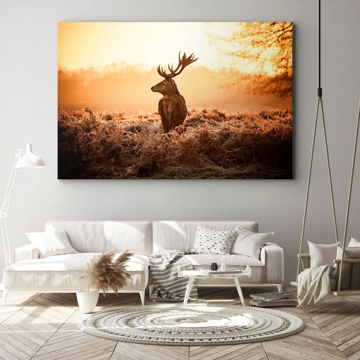 Bild auf Leinwand - Leinwandbild - Hirsch in den Strahlen der aufgehenden Sonne - 70x50cm - Herr im eigenen Land - Moderne Wanddekoration für Wohnzimmer und Schlafzimmer ARTTOR