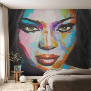 Fototapete Premium Sand - Buntes Porträt einer Frau - 100x70cm - Es ist unmöglich die Augen abzuwenden - Moderne Wanddekoration für Wohnzimmer und Schlafzimmer ARTTOR