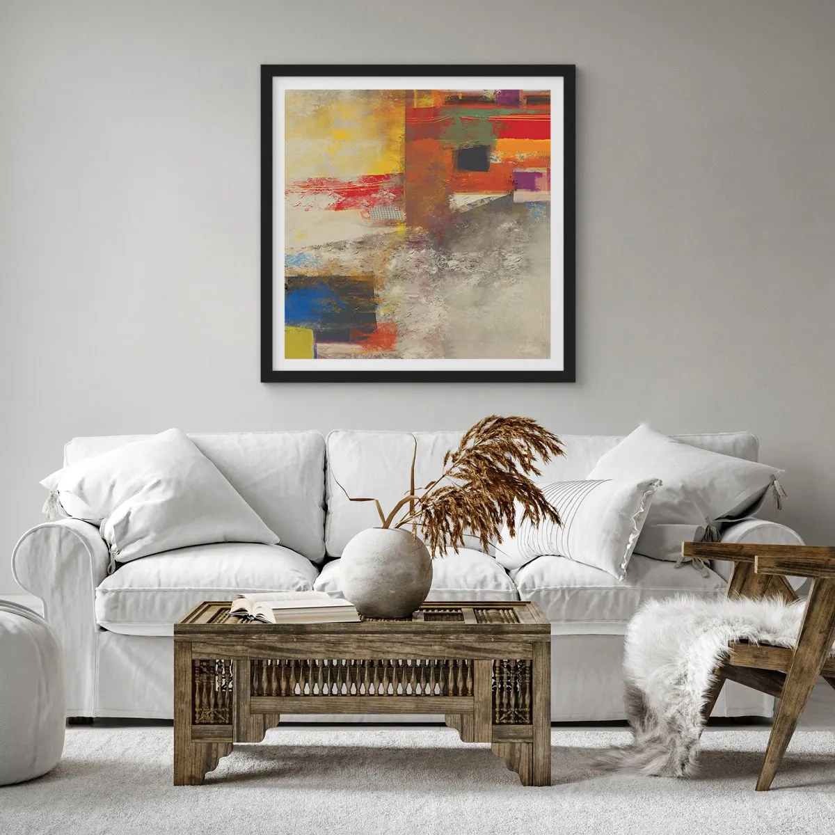 Poster in einem schwarzem Rahmen - Geometrie der Farben - 30x30 cm
