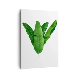 Bild auf Leinwand - Leinwandbild - Drei Bananenblätter in künstlerischer Umsetzung - 50x70cm - Grüne Symmetrie - Moderne Wanddekoration für Wohnzimmer und Schlafzimmer ARTTOR