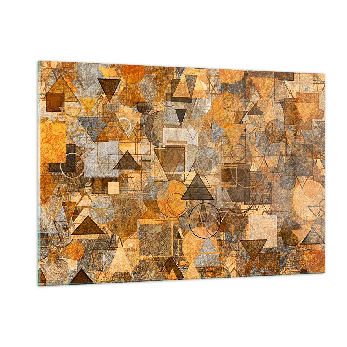 Glasbild - Bild auf glas - Abstrakte geometrische Komposition in warmen Tönen - 120x80cm - Die Welt in Form - Moderne Wanddekoration für Wohnzimmer und Schlafzimmer ARTTOR