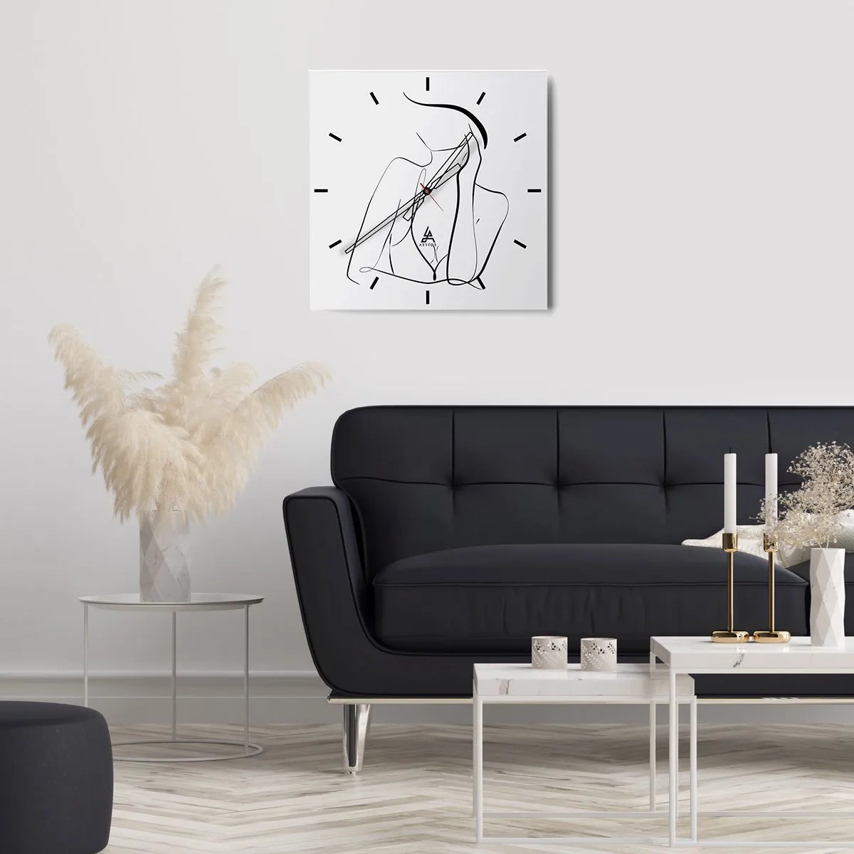 Wanduhr - Glasuhr - Eine zarte Skizze einer weiblichen Silhouette im minimalistischen Stil - 30x30cm - Auf der Traumwelle - Moderne Wanddekoration für Wohnzimmer und Schlafzimmer ARTTOR