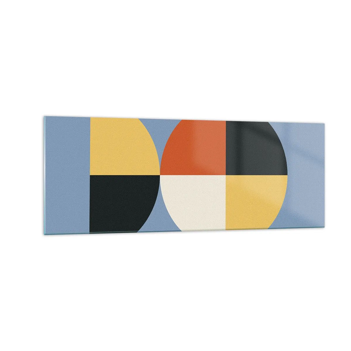 Glasbild - Bild auf glas - Geometrische Kreise auf blauem Hintergrund - 140x50cm - Beobachte und zähle - Moderne Wanddekoration für Wohnzimmer und Schlafzimmer ARTTOR