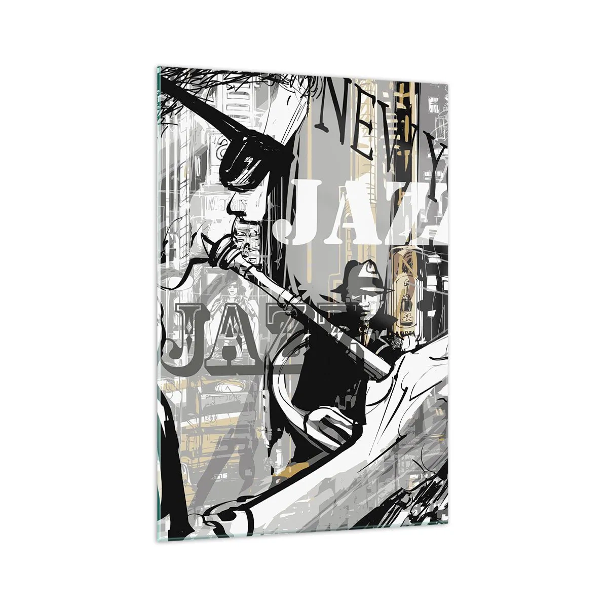 Glasbild - Bild auf glas - New Yorker Jazzszene - 70x100cm - Im Rhythmus von New York - Moderne Wanddekoration für Wohnzimmer und Schlafzimmer ARTTOR