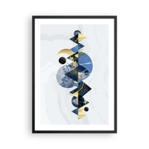 Poster in einem schwarzem Rahmen - Geometrische Abstraktion mit goldenen und marineblauen Elementen - 50x70cm - Geometrische Landschaft - Moderne Wanddekoration für Wohnzimmer und Schlafzimmer ARTTOR