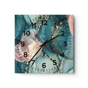 Wanduhr - Glasuhr - Seidenblau, Tüllrosa - 30x30 cm