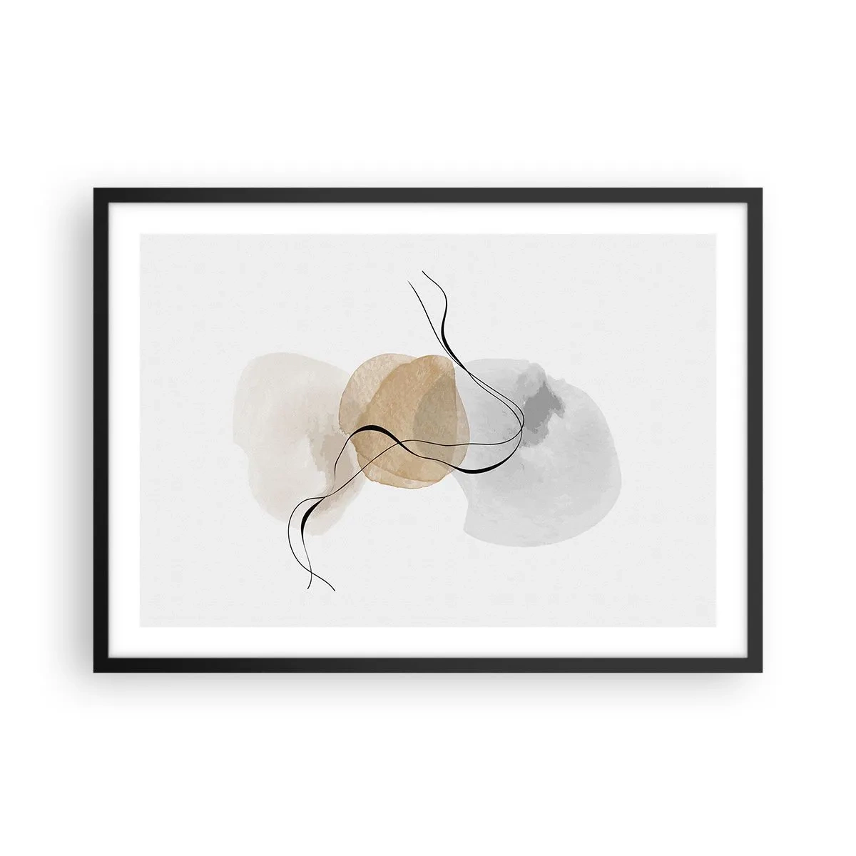 Poster in einem schwarzem Rahmen - Minimalistische Abstraktion in Beige- und Grautönen - 70x50cm - Luftperlen - Moderne Wanddekoration für Wohnzimmer und Schlafzimmer ARTTOR