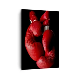 Bild auf Leinwand - Leinwandbild - Rote Boxhandschuhe auf schwarzem Hintergrund - 70x100cm - Die Emotionen des Kampfes liegen hinter uns - Moderne Wanddekoration für Wohnzimmer und Schlafzimmer ARTTOR