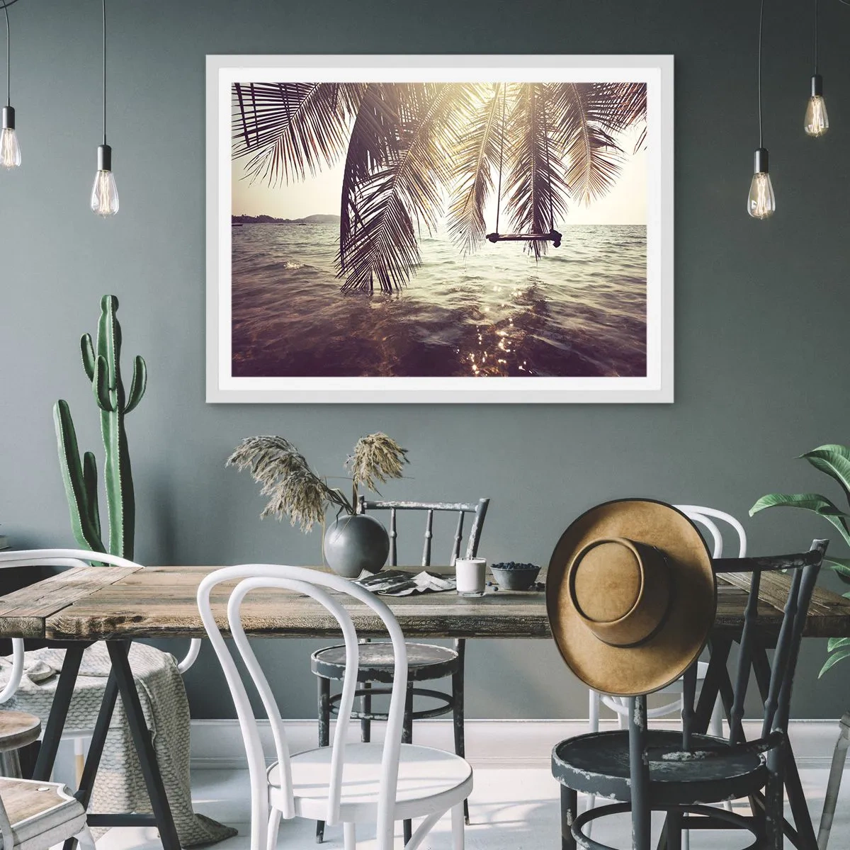 Poster in einem weißen Rahmen - Sie können nach Belieben in den Wolken schwingen - 70x50 cm