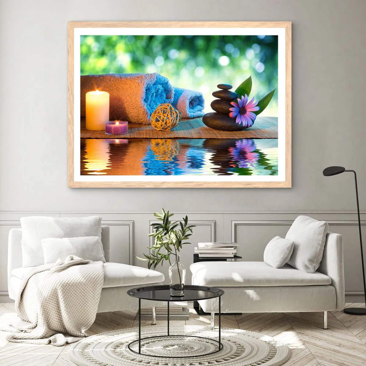 Poster in einem Rahmen aus heller Eiche - Zeit für den Körper - 100x70 cm