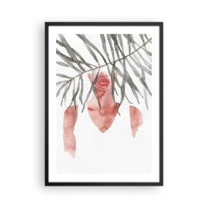 Poster in einem schwarzem Rahmen - Aquarell-Silhouette einer Frau, versteckt hinter Blättern - 50x70cm - Dame der Tropen - Moderne Wanddekoration für Wohnzimmer und Schlafzimmer ARTTOR