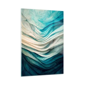 Glasbild - Bild auf glas - Abstrakte Wellen in Blau- und Beigetönen - 50x70cm - Blaue Unersättlichkeit - Moderne Wanddekoration für Wohnzimmer und Schlafzimmer ARTTOR