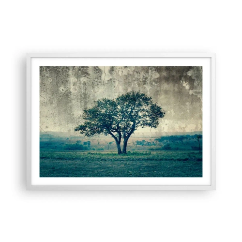 Poster in einem weißen Rahmen - Ein Apfelbaum auf blauem Feld? - 70x50 cm