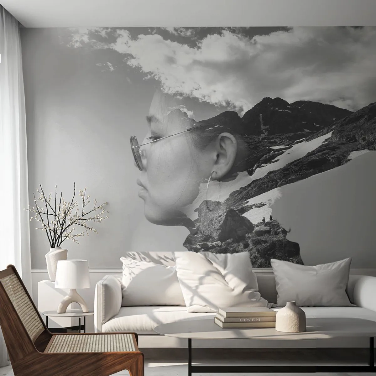 Fototapete Premium Canvas - Top und bewölktes Porträt - Abstraktion, Frauenkopf, Fantasie - 250x175 cm