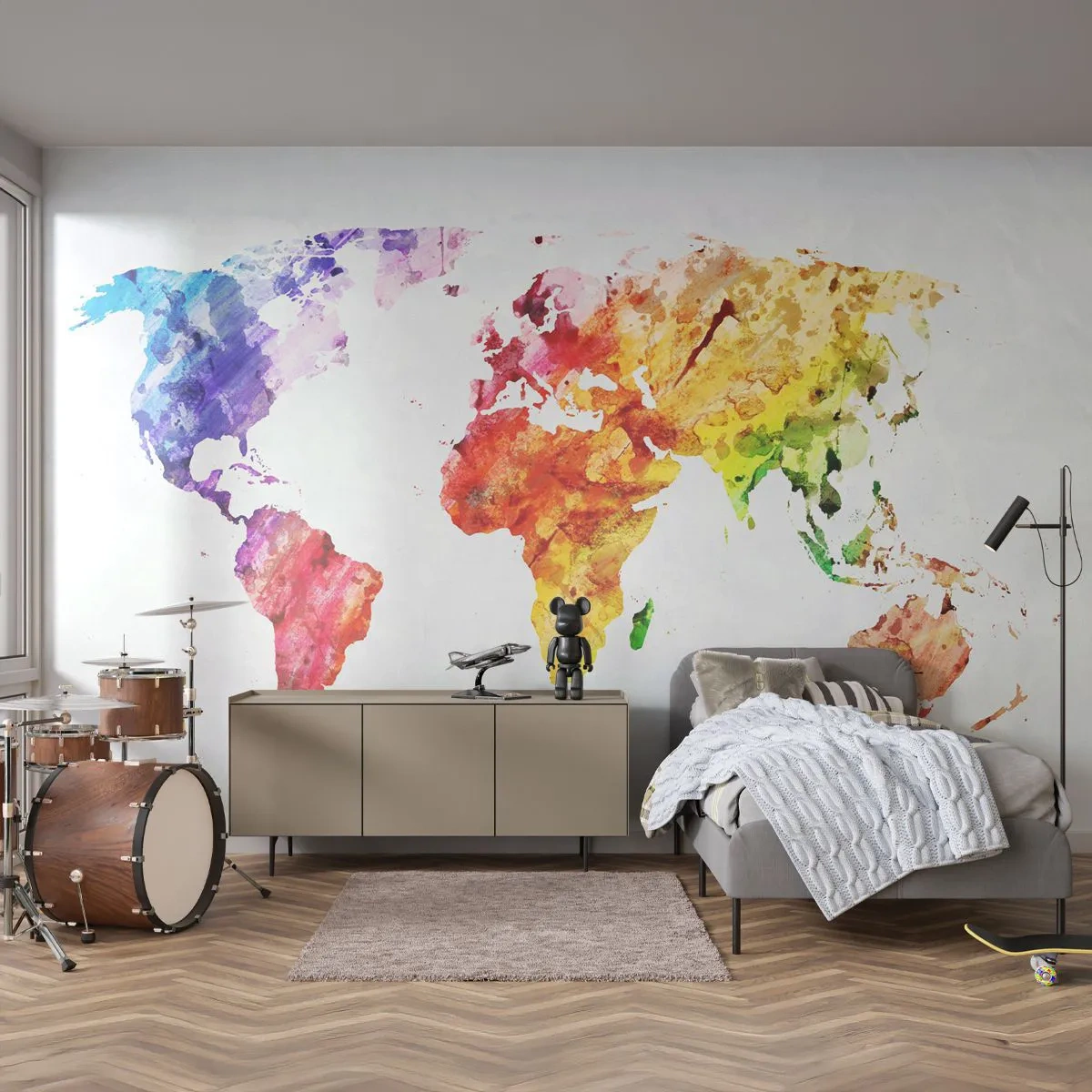 Selbstklebende Fototapete Deluxe Sticker - Alle Farben der Welt - Weltkarte, Grafik, Kontinente - 250x175 cm
