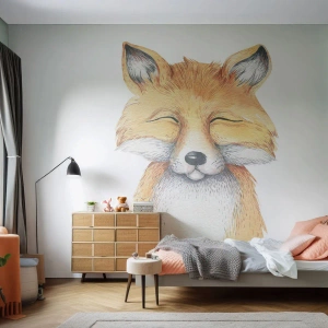 Fototapete Premium Sand - Lächelnder Fuchs im Aquarellstil auf weißem Hintergrund - 100x70cm - Fuchsstimmungen - Moderne Wanddekoration für Wohnzimmer und Schlafzimmer ARTTOR