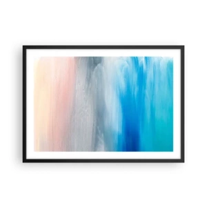 Poster in einem schwarzem Rahmen - Abstrakte Pinselstriche in Blau- und Rosatönen - 70x50cm - Elemente: Luft - Moderne Wanddekoration für Wohnzimmer und Schlafzimmer ARTTOR