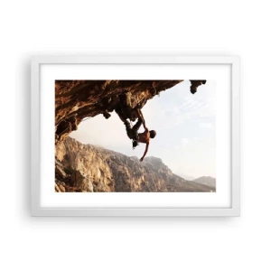 Poster in einem weißen Rahmen - Die Welt ist in einer Hand auf einem Felsblock geschrumpft - 40x30 cm