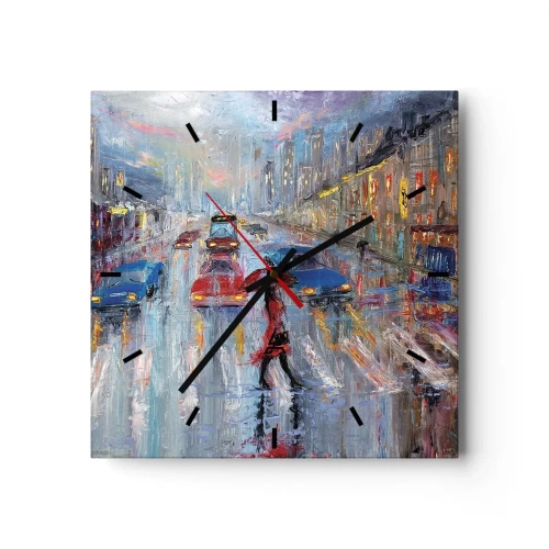 Wanduhr - Glasuhr - Regnerischer Nachmittag in der Stadt - 40x40 cm