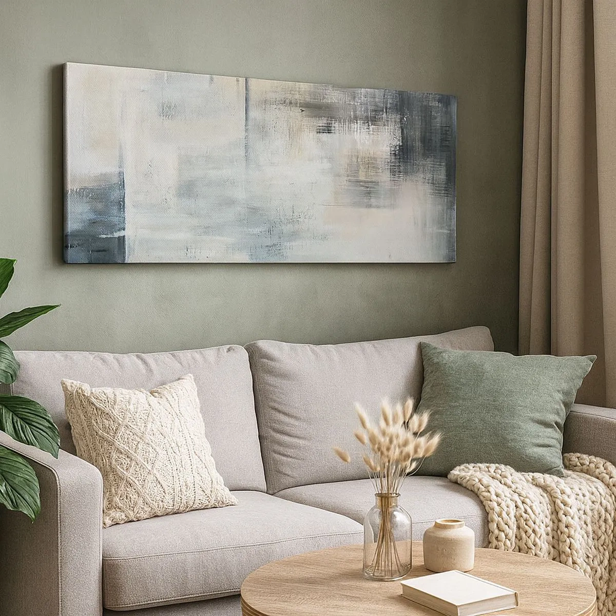 Bild auf Leinwand - Leinwandbild - Hinter dem blauen Vorhang - 100x40 cm