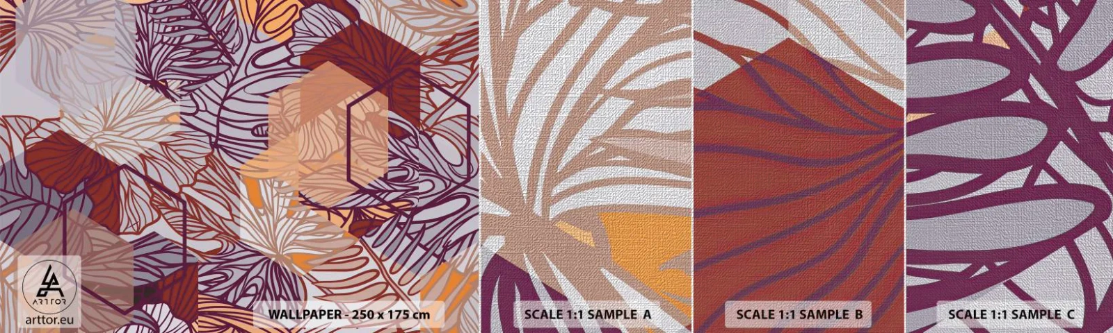 Fototapeten Muster Premium Canvas - Unmögliche Beziehung zwischen Geometrie und Natur - Abstraktion, Grafik, Blätter - 100x30 cm