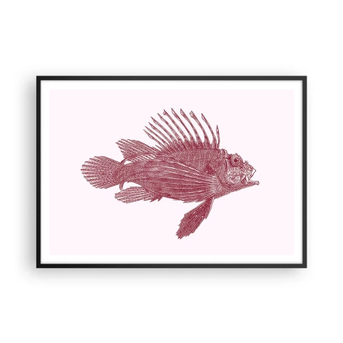 Poster in einem schwarzem Rahmen - Zeichnung eines Fisches in einem roten Farbton - 100x70cm - Bewohner exotischer Gewässer - Moderne Wanddekoration für Wohnzimmer und Schlafzimmer ARTTOR