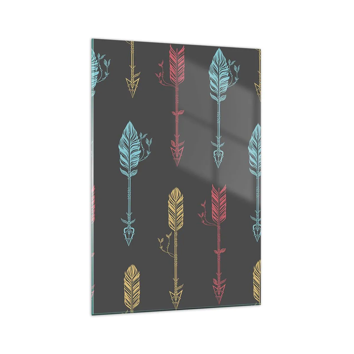 Glasbild - Bild auf glas - Stilisiertes Pfeilmuster in Pastellfarben auf dunklem Hintergrund - 70x100cm - In der Verordnung - Moderne Wanddekoration für Wohnzimmer und Schlafzimmer ARTTOR