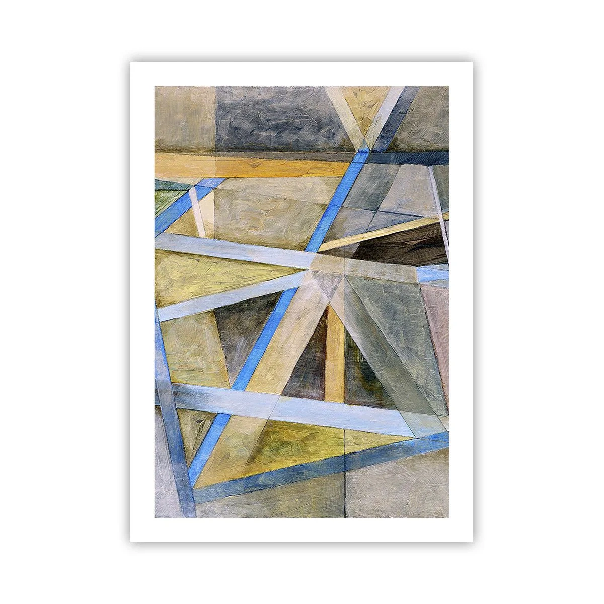Poster - Geometrische Abstraktion mit Blau- und Goldtönen - 50x70cm - Gerade oder diagonal? - Moderne Wanddekoration für Wohnzimmer und Schlafzimmer ARTTOR