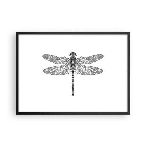 Poster in einem schwarzem Rahmen - Schwarz-weiße Zeichnung einer Libelle auf weißem Hintergrund im minimalistischen Stil - 70x50cm - Präzision der Natur - Moderne Wanddekoration für Wohnzimmer und Schlafzimmer ARTTOR