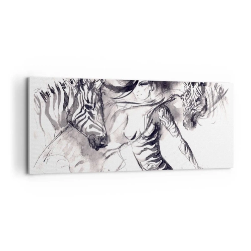 Bild auf Leinwand - Leinwandbild - Tanzen mit den Zebras - 100x40 cm