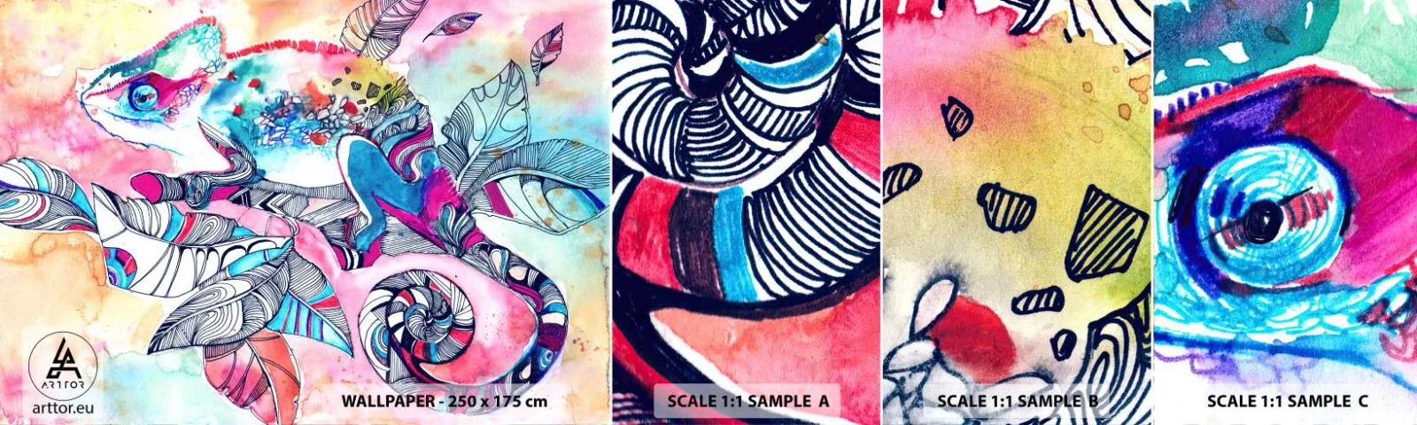 Fototapetenmuster Standard Eco - So bunt wie unsere Welt - Chamäleon, Abstraktion, Natur - 100x30 cm