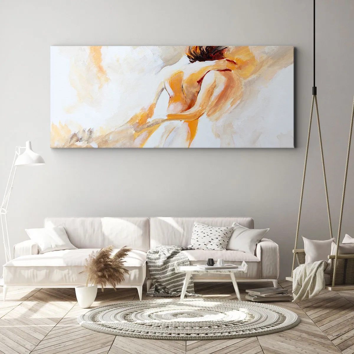 Bild auf Leinwand - Leinwandbild - Abstrakte Szene einer romantischen Umarmung - 120x50cm - Am Himmel der Nähe - Moderne Wanddekoration für Wohnzimmer und Schlafzimmer ARTTOR