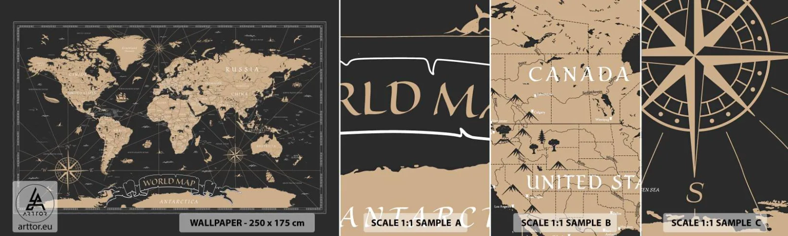 Fototapeten Muster Selbstklebend Deluxe Sticker - Die Grenzen meiner Welt - Weltkarte, Jahrgang, Retro - 100x30 cm