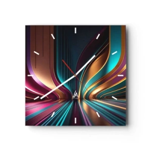 Wanduhr - Glasuhr - Futuristische Abstraktion mit intensiven Farben und Kurven - 30x30cm - Architektur des Lichts - Moderne Wanddekoration für Wohnzimmer und Schlafzimmer ARTTOR
