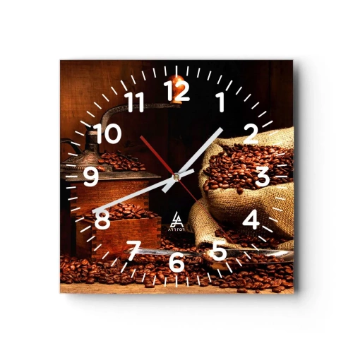 Wanduhr - Glasuhr - Stillleben mit Kaffeebohnen und einer Mühle - 40x40 cm