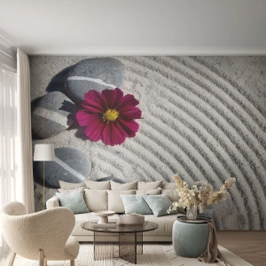 Fototapete Standard Eco - Energie und Ruhe des Zauberkreises der Natur - Blumen, Sand, Steine - 500x350 cm