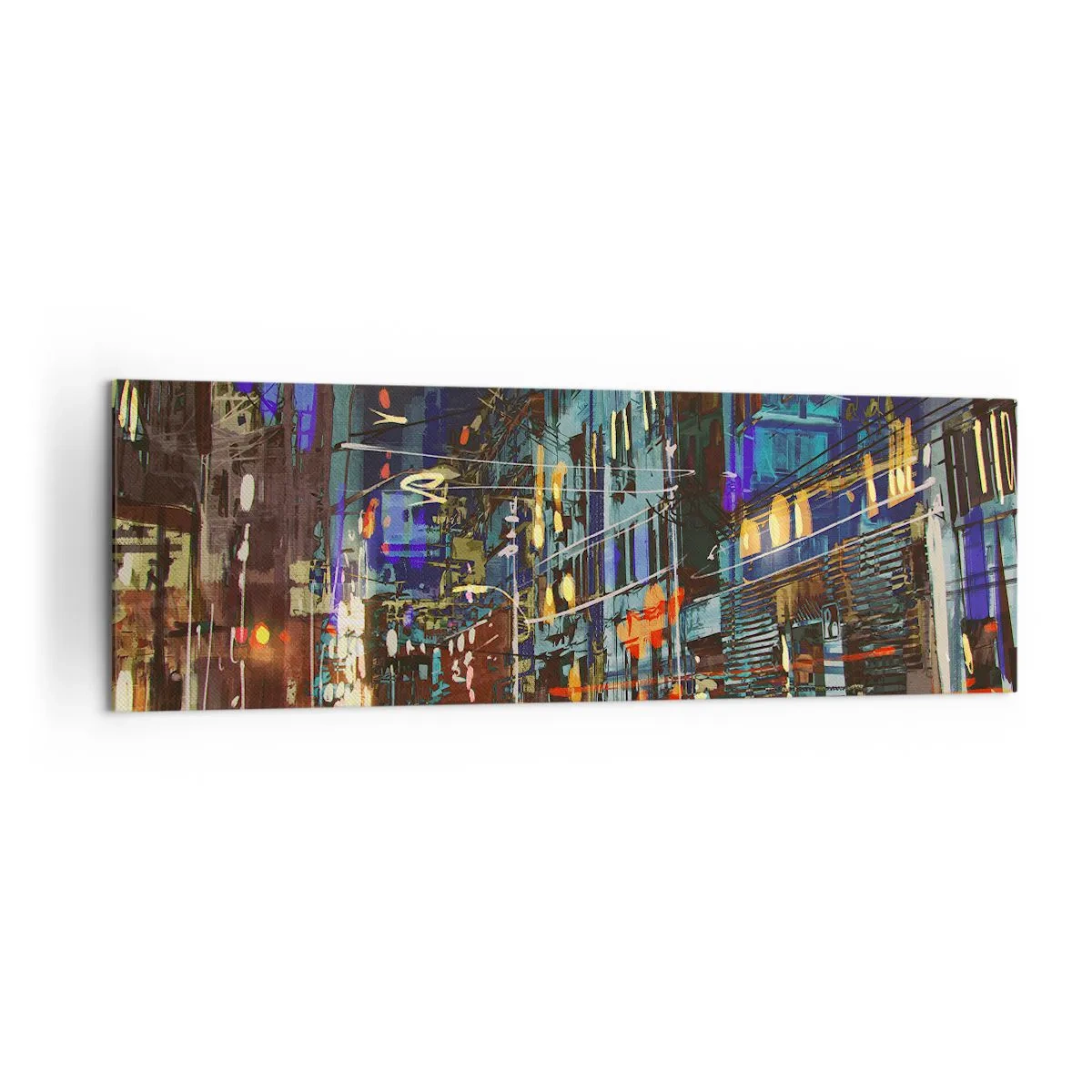 Bild auf Leinwand - Leinwandbild - Stadtnachtszene mit Neonlichtern - 160x50cm - Abendlicher Straßentrubel - Moderne Wanddekoration für Wohnzimmer und Schlafzimmer ARTTOR