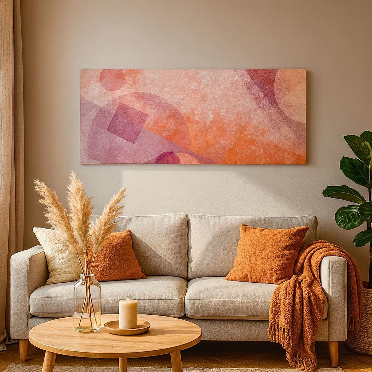Bild auf Leinwand - Leinwandbild - Geometrische Transformationen in Pink - 100x40 cm